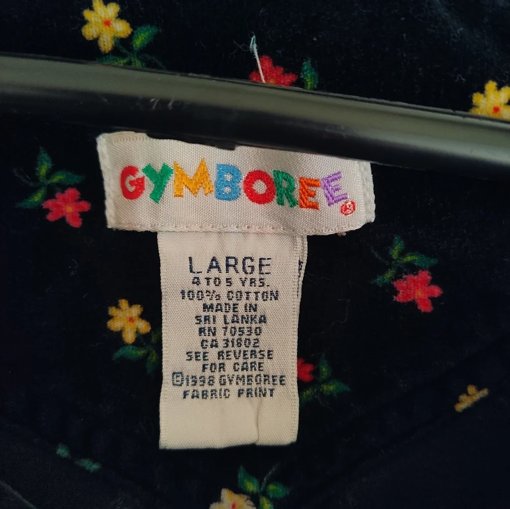 Vintage Gymboree 1998 Black Floral Velveteen Pocket Bib Overalls Size 4-5
